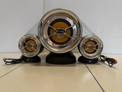 Sicuro 2.1 Multimedia Speaker System, Subwoofer & Dual Satellites, Serial C0410B00328, RCA/3.5mm Input