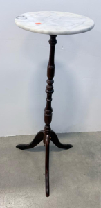 Victorian Revival Marble-Top Pedestal Side Table with Mahogany Tripod Base