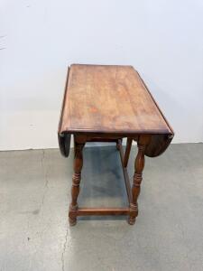 Vintage Drop-Leaf Side Table, Solid Hardwood, Turned Legs, 30"x30" Open, Medium Brown Finish