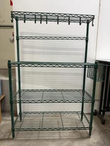 Green Epoxy Metal Wire Shelving Rack, 48"x18"x72", 5 Shelves, 8 Hooks, Side Basket