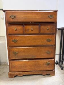 Mid-20th Century 6-Drawer Wooden Dresser with Brass Pulls