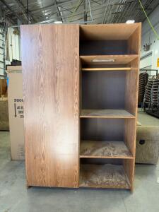 Sauder Freestanding Wooden Wardrobe Armoire, approximately 71"x39"x21", Shelves, Hanging Rods, Light
