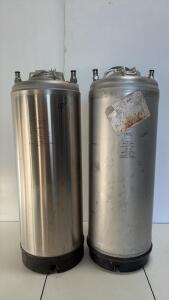 (2) Ball Lock Cornelius Kegs 5 Gallon Stainless Steel, NSF Certified with Quick Disconnects, Lot of 2