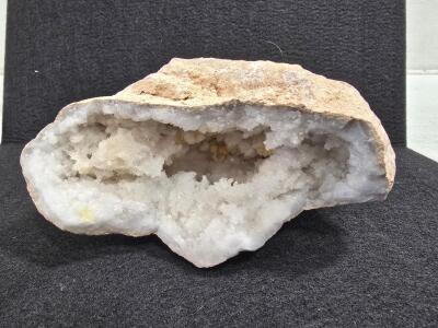 Large 7" Quartz Geode with White Crystals, Brown Nodule Exterior, Open Cavity Formation