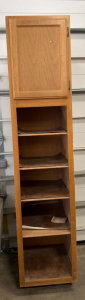 Garage ready-Tall Wooden Utility Storage Cabinet, Oak Finish, Freestanding, 72"x16"x14", 6+ Shelves, 1 Door