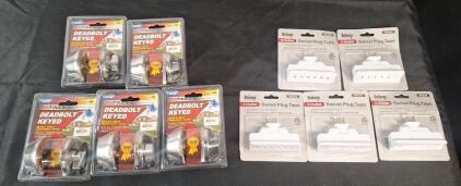 (5) Keyed Deadbolts, Chrome Finish & (5) 3-Outlet Swivel Plug Taps