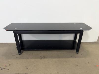 Black Glass TV Stand with Metal TV Stand, Frame and Casters, Supports Up to 60" TVs approximately 58&rdquo; X 18&rdquo; X 18.5&rdquo;