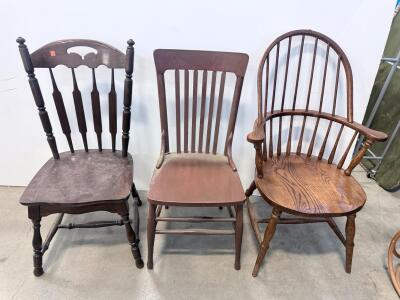 Dark Stained Hardwood Spindle Back Dining Chair, Colonial Style, 36&rdquo; High