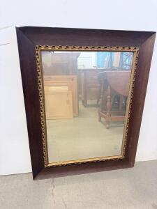 Rectangular Wood Frame Wall Mirror with Ornate Gilt Trim, Approx. 32"x26", Vintage Style
