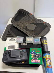 SEGA Game Gear Console Bundle, 3 Games (Sonic 2, Baseball, Ecco), Case, Manual, Serial X310182129 **Screen Powers On**