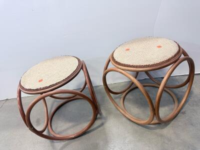 Vintage Mid-Century Bentwood Stools with Woven Cane Seats, 1960s-1970s