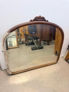 Antique Arched Overmantel Wall Mirror with Ornate Wood Crest, 36"x48"