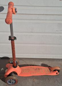 Micro Mini Kick Scooter, Orange/Coral, 3-Wheel Design, Rear Fender Brake