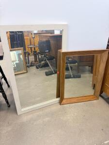 Pair of Rectangular Wall Mirrors, White and Wood Frames, 40"x30" & 30"x22"