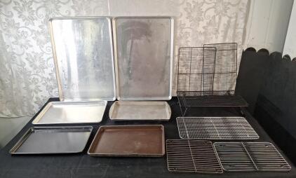 (2) 16" x 23" Baking Sheets, (1) 12" x 17" Baking Sheet, (3) 10'l" x 15" Baking Sheets & (6) Assorted Wire Cooling Racks