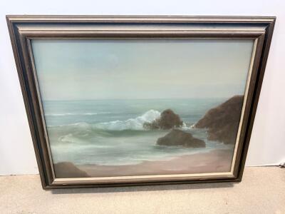 Framed Seascape Painting Signed "Jean" &ndash; Oil/Acrylic on Canvas, 28x22 Inches