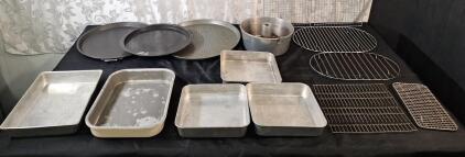 (3) Round Baking Sheets, (2) 9" x 13" Cake Pans, (3) 9" x 9" Cake Pans, (1) Bundt Cake Pan & (6) Assorted Wire Cooling Racks