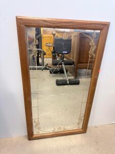 Framed Decorative Wall Mirror with Etched Gold Floral Design, 24" x 36"