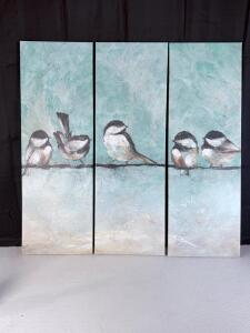Birds on a Line Triptych Canvas Wall Art, Contemporary Acrylic Painting, 3 Panels, 36"x36"