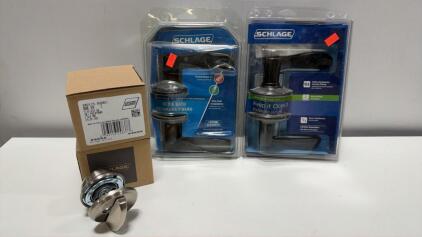 Schlage B60N 619 Deadbolt & Satin Nickel Door Handles (Bed & Bath, Closet) &ndash; Key Code A9599444