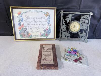 Framed Cross-Stitch Art, Inspirational Quote, Birds & Floral Border, 11" x 14", Glass Front