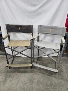 Browning Folding Director&rsquo;s Chairs, Sturdy Steel Frame, Canvas Seats, Footrest, Set of 2
