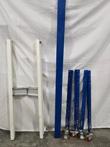 Rolling Steel Scaffold Frame Set with 4 Locking Casters, Adjustable Height, 6 ft, Blue & White Table feet