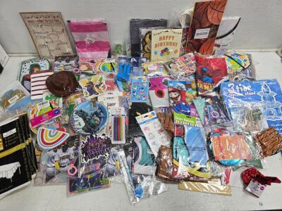Huge Bulk Kids Party Supplies Lot Mario Spiderman Avatar Plates Banners Cupcake Stand Candles