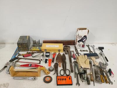 Mixed Hand Tools Lot - Wrenches, Saws, Bits, Organizers, 40+ Pieces, Some Craftsman, Forstner Set