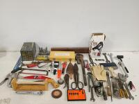 Mixed Hand Tools Lot - Wrenches, Saws, Bits, Organizers, 40+ Pieces, Some Craftsman, Forstner Set