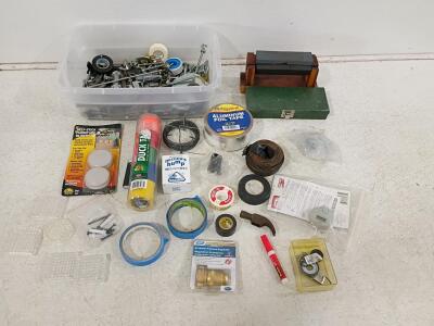 Large Mixed Hardware & Tool Lot &ndash; Screws, Bolts, Tapes, Hammer, Sharpening Stone, More