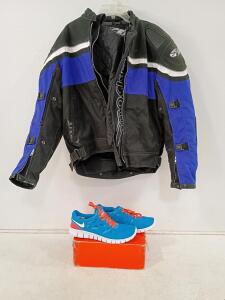 Nike Free Run Blue/Orange Men's Running Shoes & Joe Rocket Large Motorcycle Jacket