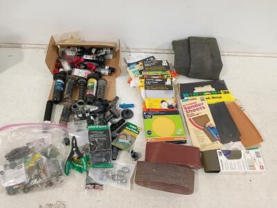 Mixed Lot: Toro & Rain Bird Sprinkler Parts, Sandpaper Sheets/Discs, & Workshop Tools