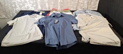 (6) Goodfellow UPF50+ Quick Dry T-Shirts, Men's Small (4) Pair Of Fleece Shorts, Men's XS. (1) Men's Short Sleeve Dress Shirt, Small & (4) Assorted Men's Shirts, Medium