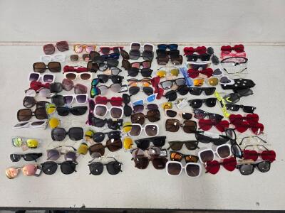Large Assorted Sunglasses Lot, approximately 75 Pairs, Mixed Styles & Colors, New w/ Tags, 100% UV Protection