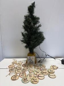 24" Tabletop Pre-Lit Christmas Tree with Names of Jesus Wooden Ornaments & O Holy Night Base