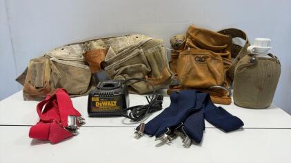 DeWalt DW9116 Charger, Occidental Leather 427 Tool Belt, CLC PK533X Apron, Suspenders, Canteen