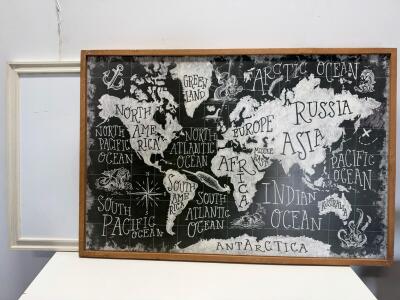 Decorative Chalkboard World Map 37.5"x25.4" & Large Framed Whiteboard, Wood Frames