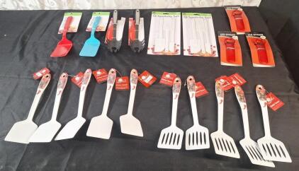 (5) Melamine Turners, (5) Melamine Slotted Turners, (2) Colored Melamine Turners, (2) Nylon Spaghetti Serving Spoons, (2) 3-Piece Spatula Sets & (3) Jar Openers