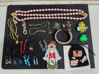 Vintage & Costume Jewelry Lot - 22-25 Pieces, Necklaces, Earrings, Pins, Bracelet