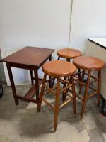 Solid Wood Bar Table and 3 Bar Stools Set, Medium Brown Finish, 29&rdquo; Stools, 32&rdquo; Table - 2