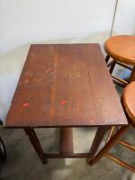 Solid Wood Bar Table and 3 Bar Stools Set, Medium Brown Finish, 29&rdquo; Stools, 32&rdquo; Table - 3