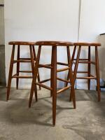 Solid Wood Bar Table and 3 Bar Stools Set, Medium Brown Finish, 29&rdquo; Stools, 32&rdquo; Table - 4