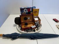Mixed Lot: Clue Board Game, Humidor, Rothschild Baccarat Cigar Box, 4 Reading Glasses, Sticker Sheets - 2