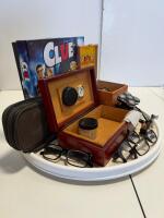 Mixed Lot: Clue Board Game, Humidor, Rothschild Baccarat Cigar Box, 4 Reading Glasses, Sticker Sheets - 4