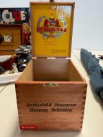 Mixed Lot: Clue Board Game, Humidor, Rothschild Baccarat Cigar Box, 4 Reading Glasses, Sticker Sheets - 5