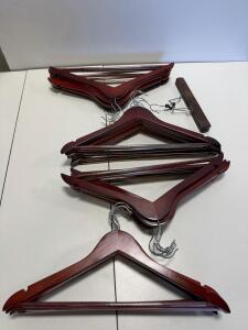 Set of 26 Mahogany Wooden Suit Hangers with Notches and Pant/Skirt Hanger with Clips