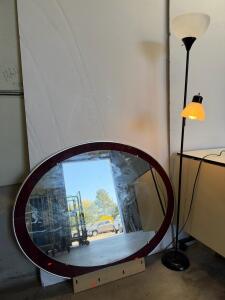 Large 48"x36" Oval Wall Mirror with Wood & Metal Frame and 72" Black Two-Light Torchiere Floor Lamp