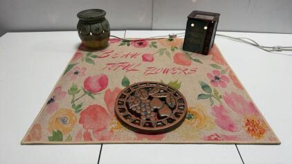 Set: RimPorts Electric Wax Warmers (SC-445 & SC-123), Floral Table Mat 19.5"x20", ODI 2003 Cast Iron Trivet