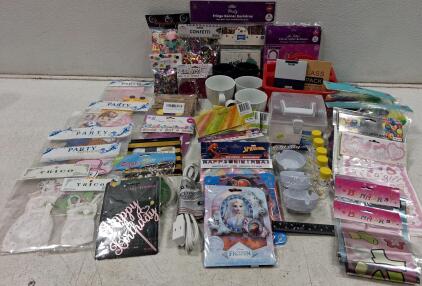 Mixed Party Supplies Lot: Frozen, Spiderman, Pirate, Banners, Confetti, Mugs